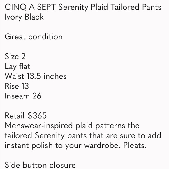 Cinq A Sept serenity plaid houndstooth tailored pants NWT - Picture 15 of 16